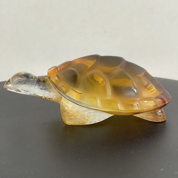 Original Signed LALIQUE French Crystal Glass "Caroline" Amber Turtle Sculpture - Picture 4 of 11